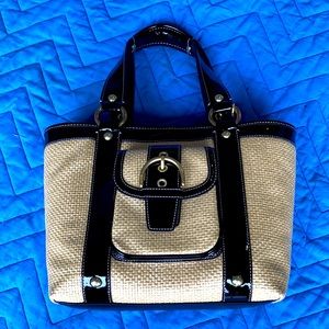 Authentic Coach patent leather and basket weave bag.